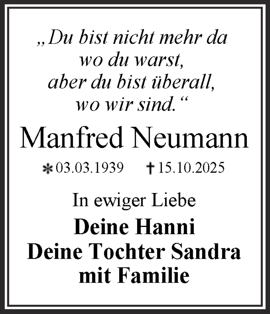  Traueranzeige für Manfred Neumann vom 25.10.2025 aus Trauerkombi Dessau
