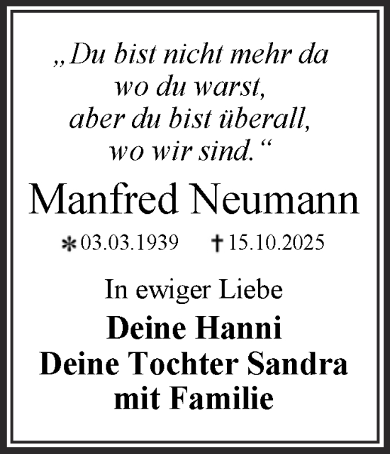Traueranzeige von Manfred Neumann von Trauerkombi Dessau