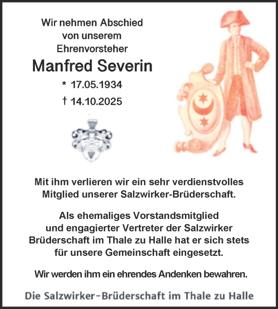 Traueranzeige von Manfred Severin von Mitteldeutsche Zeitung Halle/Saalkreis