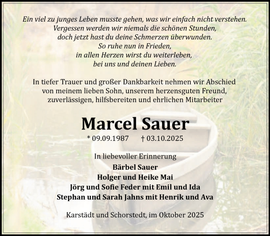 Traueranzeige von Marcel Sauer von Volksstimme Altmark Ost
