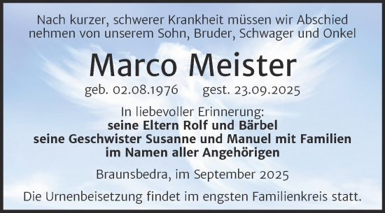Traueranzeige von Marco Meister von Trauerkombi Merseburg