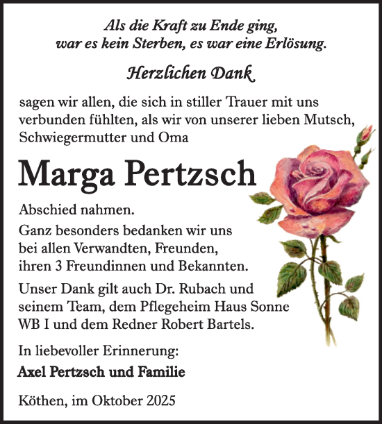 Traueranzeige von Marga Pertzsch von Trauerkombi Köthen