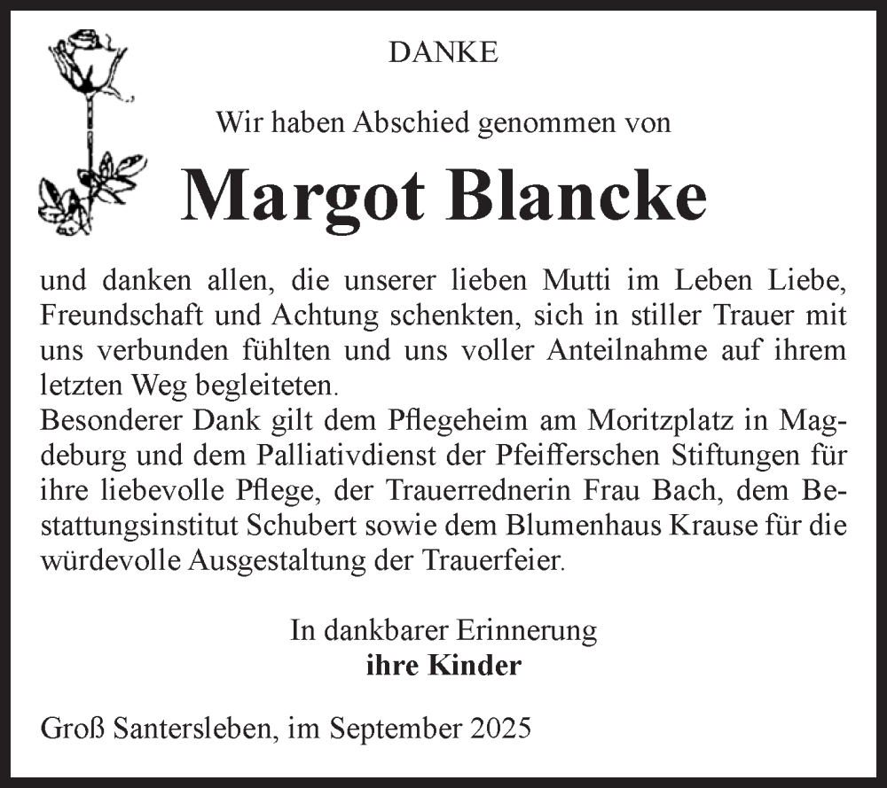  Traueranzeige für Margot Blancke vom 11.10.2025 aus Volksstimme Haldensleben/Wolmirstedt