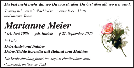 Traueranzeige von Marianne Meier von Volksstimme Wernigerode