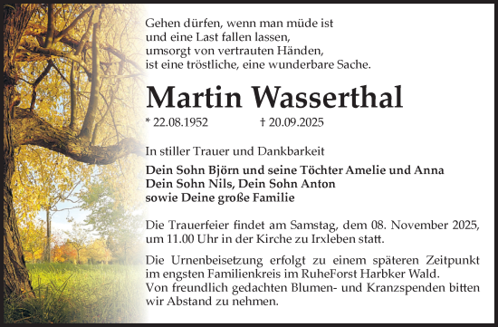 Traueranzeige von Martin Wasserthal 