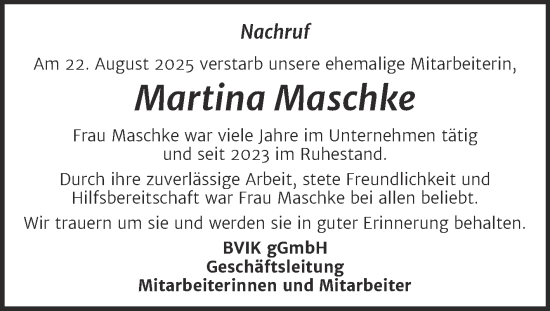 Traueranzeige von Martina Maschke von Super Sonntag Köthen