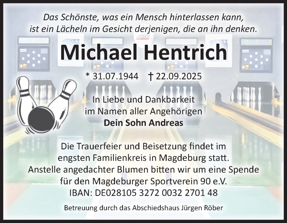  Traueranzeige für Michael Hentrich vom 04.10.2025 aus Volksstimme Magdeburg