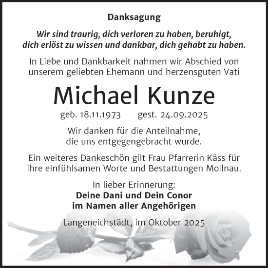 Traueranzeige von Michael Kunze von Trauerkombi Merseburg