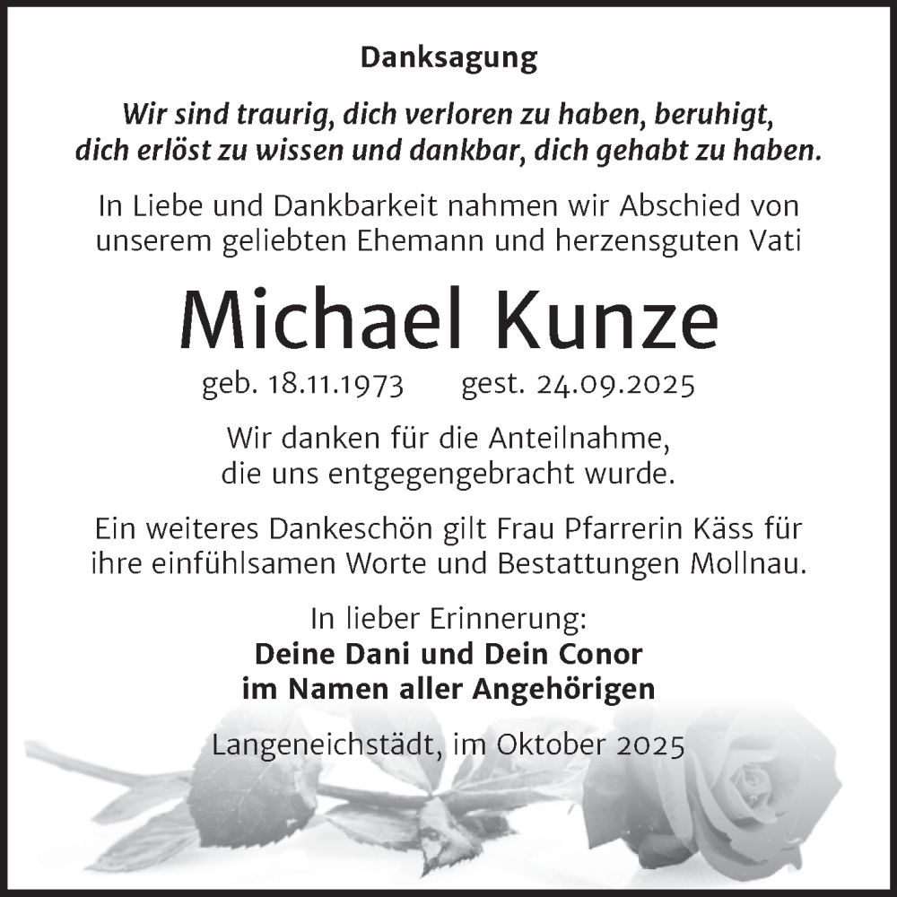  Traueranzeige für Michael Kunze vom 11.10.2025 aus Trauerkombi Merseburg