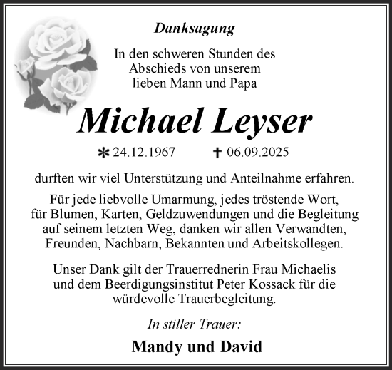 Traueranzeige von Michael Leyser von Trauerkombi Wittenberg