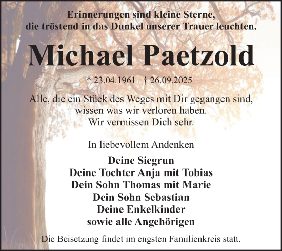 Traueranzeige von Michael Paetzold von Trauerkombi Köthen