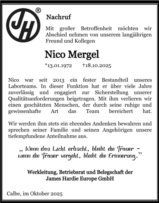 Traueranzeige von Nico Mergel von Volksstimme Schönebeck