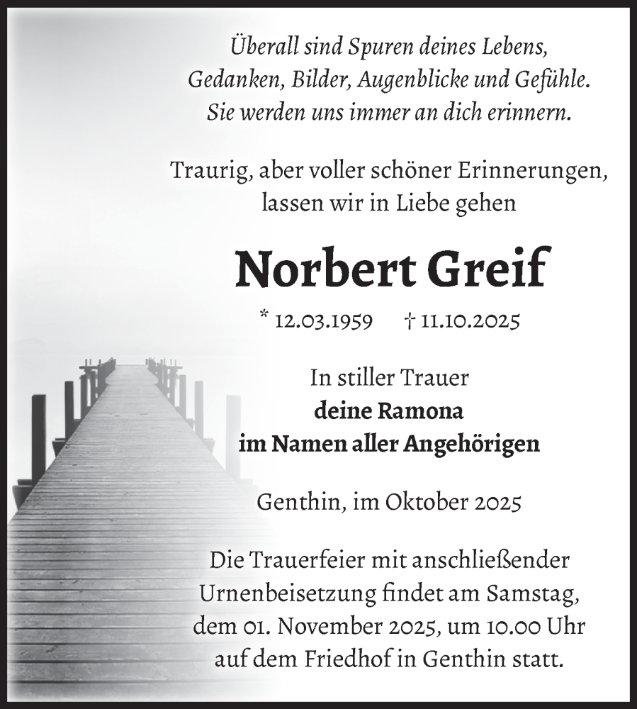  Traueranzeige für Norbert Greif vom 25.10.2025 aus Volksstimme Burg/Genthin