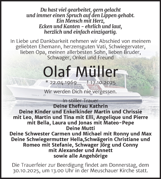 Traueranzeige von Olaf Müller von Trauerkombi Merseburg