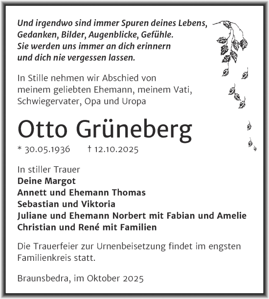Traueranzeige von Otto Grüneberg von Trauerkombi Merseburg