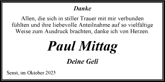 Traueranzeige von Paul Mittag von Trauerkombi Wittenberg