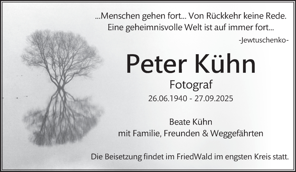  Traueranzeige für Peter Kühn vom 11.10.2025 aus Trauerkombi Dessau