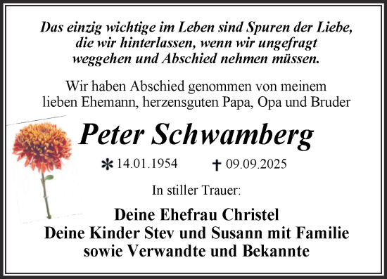Traueranzeige von Peter Schwamberg von Trauerkombi Dessau