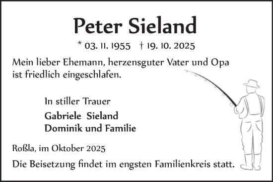 Traueranzeige von Peter Sieland von Trauerkombi Sangerhausen