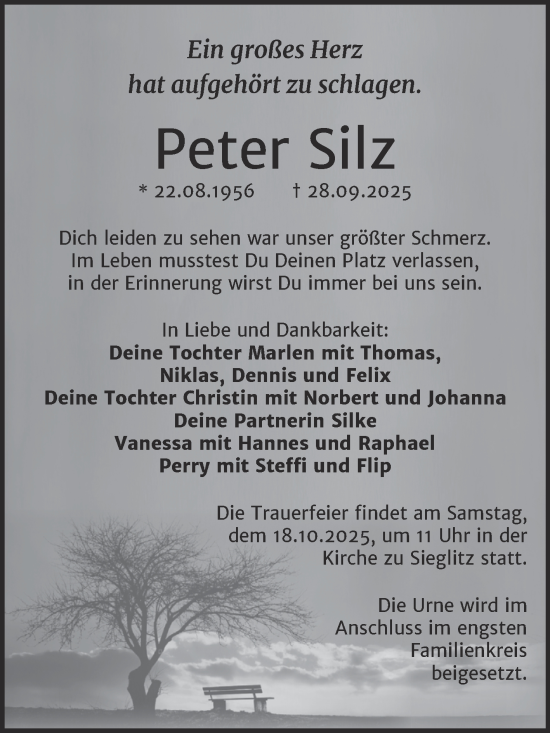 Traueranzeige von Peter Silz von Super Sonntag Naumburg/Nebra