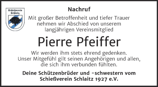 Traueranzeige von Pierre Pfeiffer von Trauerkombi Wittenberg