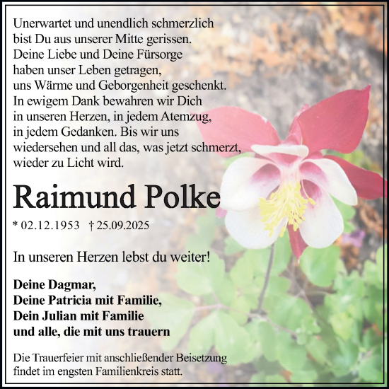 Traueranzeige von Raimund Polke von Trauerkombi Dessau