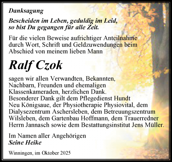 Traueranzeige von Ralf Czok von Trauerkombi Aschersleben