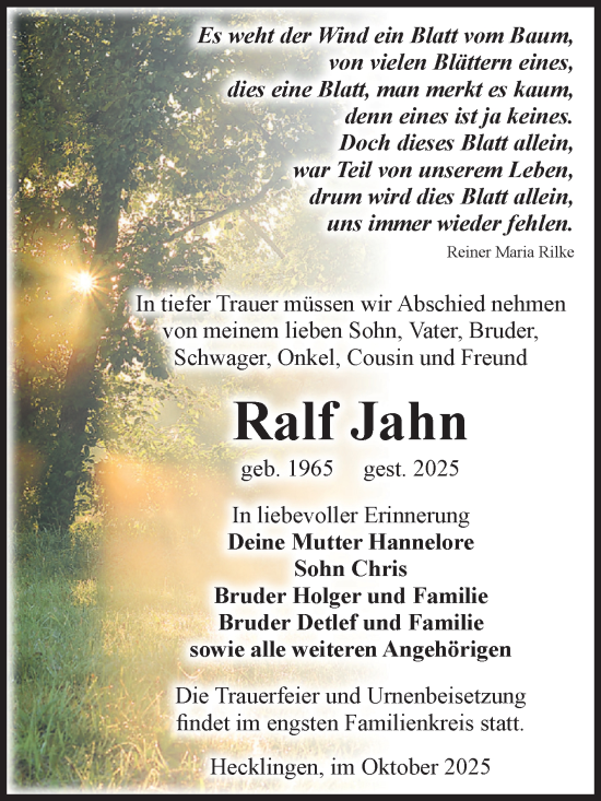 Traueranzeige von Ralf Jahn von Volksstimme Staßfurt