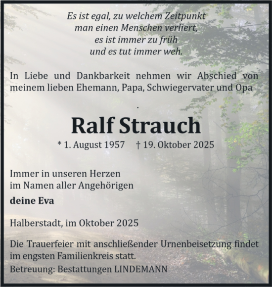 Traueranzeige von Ralf Strauch von Volksstimme Halberstadt