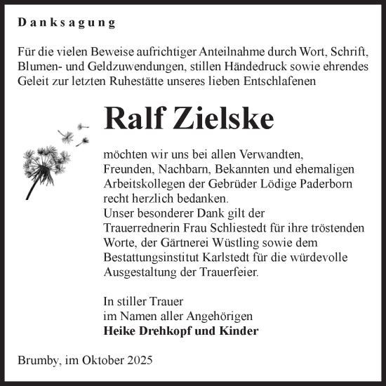 Traueranzeige von Ralf Zielske von Volksstimme Schönebeck