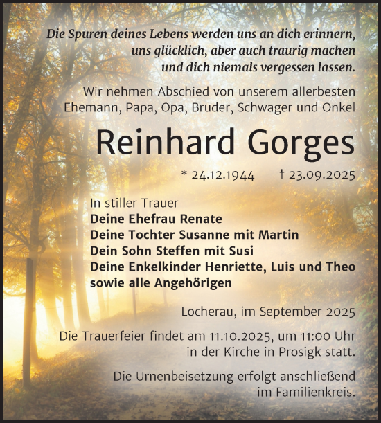 Traueranzeige von Reinhard Gorges von Trauerkombi Köthen