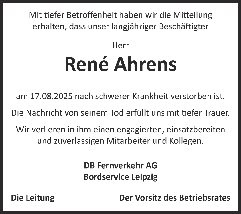  Traueranzeige für René Ahrens vom 01.10.2025 aus Mitteldeutsche Zeitung Halle/Saalkreis