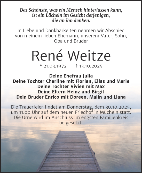Traueranzeige von René Weitze von Trauerkombi Merseburg