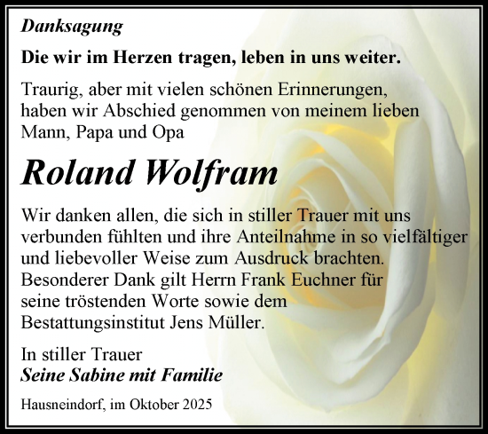 Traueranzeige von Roland Wolfram von Trauerkombi Quedlinburg