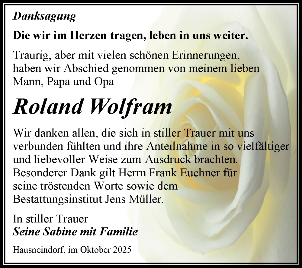  Traueranzeige für Roland Wolfram vom 18.10.2025 aus Trauerkombi Quedlinburg