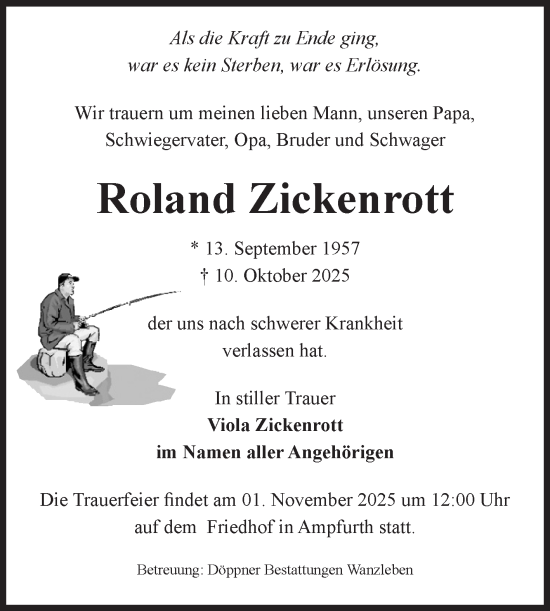 Traueranzeige von Roland Zickenrott von Volksstimme Oschersleben/Wanzleben