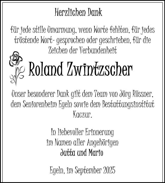 Traueranzeige von Roland Zwintzscher von Volksstimme Staßfurt