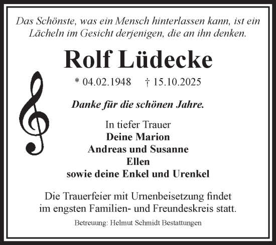 Traueranzeige von Rolf Lüdecke von Volksstimme Schönebeck