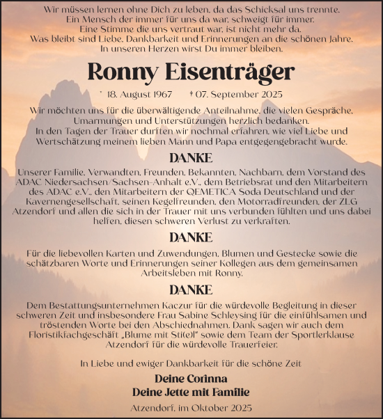 Traueranzeige von Ronny Eisenträger 