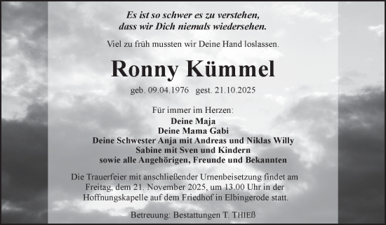 Traueranzeige von Ronny Kümmel von Volksstimme Wernigerode