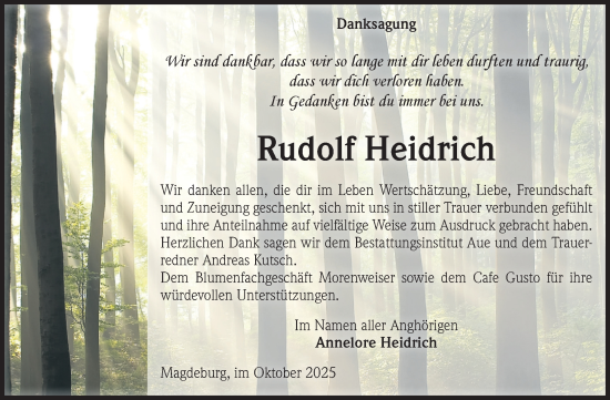 Traueranzeige von Rudolf Heidrich von Volksstimme Magdeburg