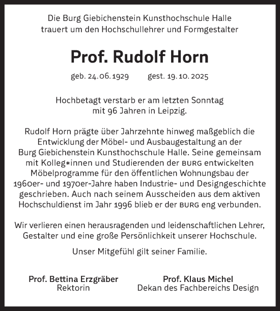 Traueranzeige von Rudolf Horn von Mitteldeutsche Zeitung Halle/Saalkreis