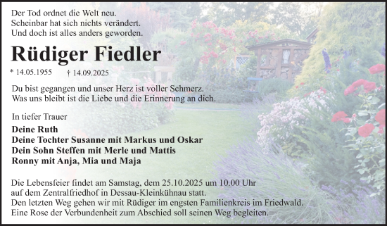 Traueranzeige von Rüdiger Fiedler von Trauerkombi Dessau