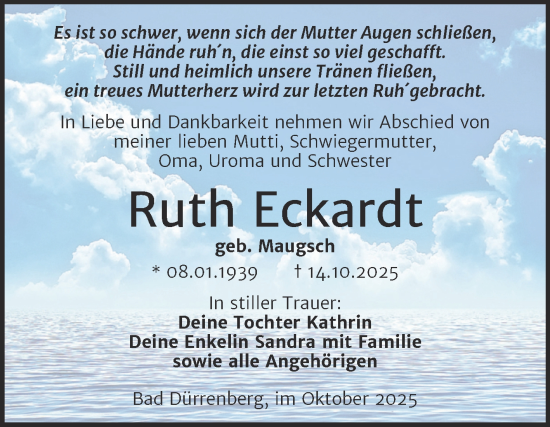 Traueranzeige von Ruth Eckardt von Trauerkombi Merseburg