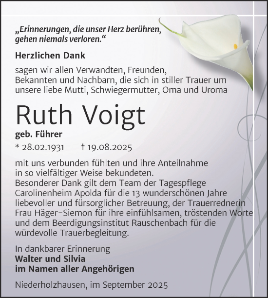 Traueranzeige von Ruth Voigt von Super Sonntag Naumburg/Nebra
