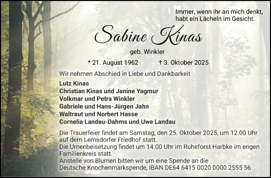 Traueranzeige von Sabine Kinas von Volksstimme Magdeburg