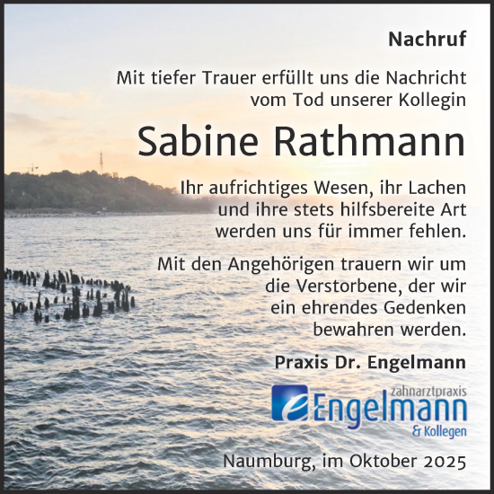 Traueranzeige von Sabine Rathmann von Super Sonntag Naumburg/Nebra