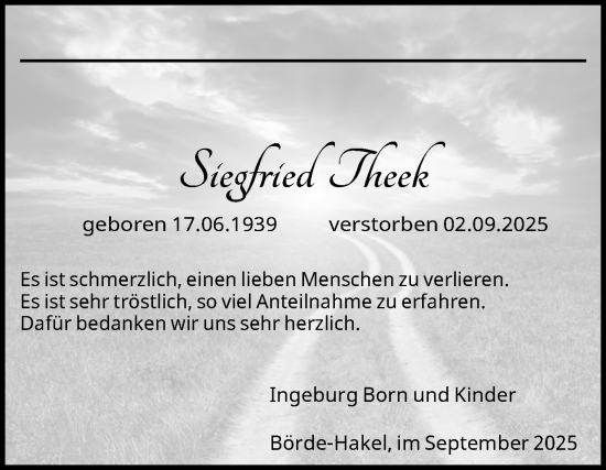 Traueranzeige von Siegfried Theek von Volksstimme Staßfurt