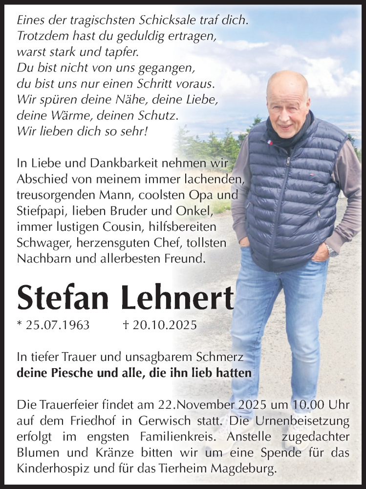  Traueranzeige für Stefan Lehnert vom 25.10.2025 aus Volksstimme Magdeburg