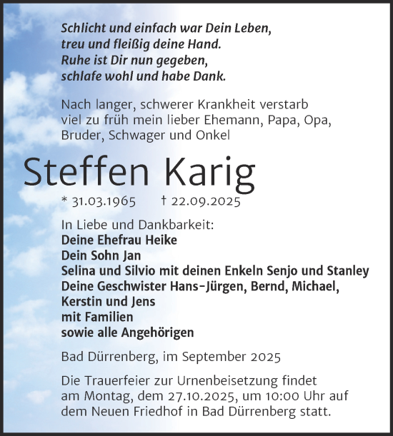 Traueranzeige von Steffen Karig von Trauerkombi Merseburg